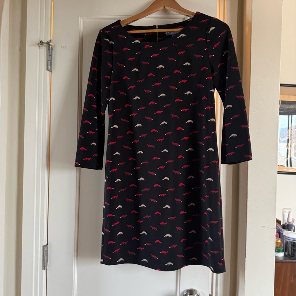 Vivienne Tam Black Sheath Dress with Red and white foxes!!